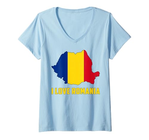 Damen Hello Bukarest I Love Rumänien Karte Flagge Stolze Rumänische Mama T-Shirt mit V-Ausschnitt von Happy Romania Independence Day Proud Romanian Tee