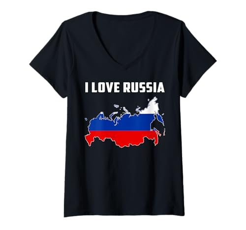 Damen Hello Moscow I Love Russia Map Flag Proud Russian Mama Daddy T-Shirt mit V-Ausschnitt Damen Hello Moscow I Love Russia Map Flag Proud Russian Mama Daddy T-Shirt mit V-Ausschnitt von Happy Russia Independence Day I Love Moscow Tee