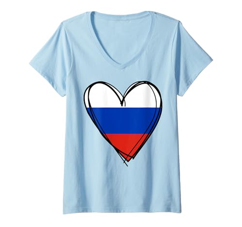Damen Stolzer russischer Junge Mädchen Tante Onkel Papa Mama Russland Flagge Herz T-Shirt mit V-Ausschnitt Damen Stolzer russischer Junge Mädchen Tante Onkel Papa Mama Russland Flagge Herz T-Shirt mit V-Ausschnitt von Happy Russia Independence Day I Love Moscow Tee
