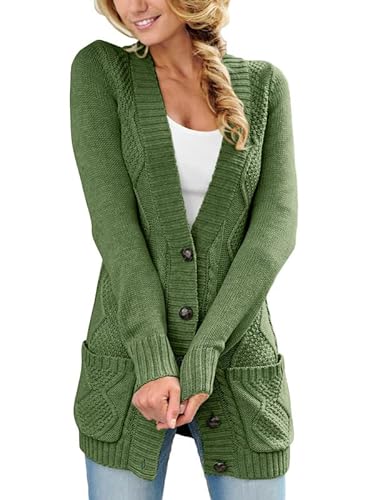 Happy Sailed Damen Langarm Strickjacke Cardigan Strickcardigan mit Knopf ,Grün,L von Happy Sailed