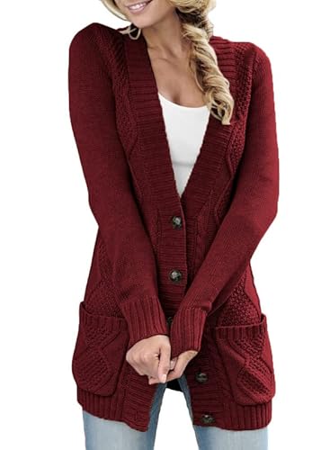 Happy Sailed Damen Langarm Strickjacke Cardigan Strickcardigan mit Knopf,,Rot,S von Happy Sailed