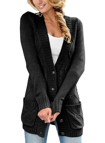 Happy Sailed Damen Langarm Strickjacke Cardigan Strickcardigan mit Knopf ,Schwarz,S von Happy Sailed