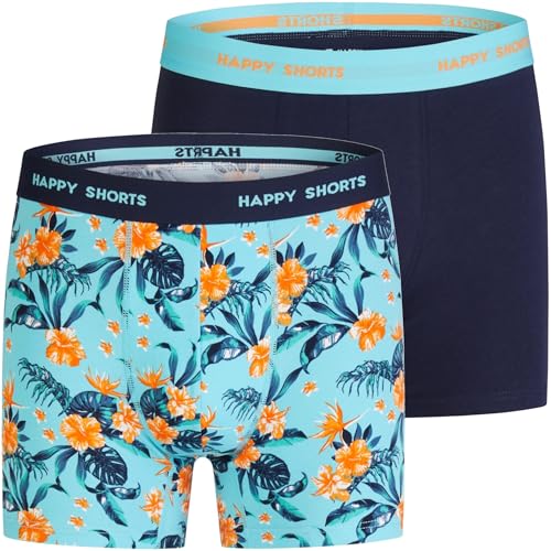 Happy Shorts 2 Jersey Trunk Herren Boxershorts Pant Blumen Print Navy, Farbe:Blumen Print - Navy, Grösse:L von Happy Shorts