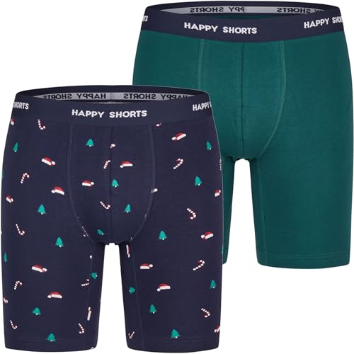 Happy Shorts 2 Jersey Trunk Lang Herren Boxershorts Weihnachtsmotive, Farbe:Weihnachtsmotive - Christmas Motifs, Grösse:L von Happy Shorts