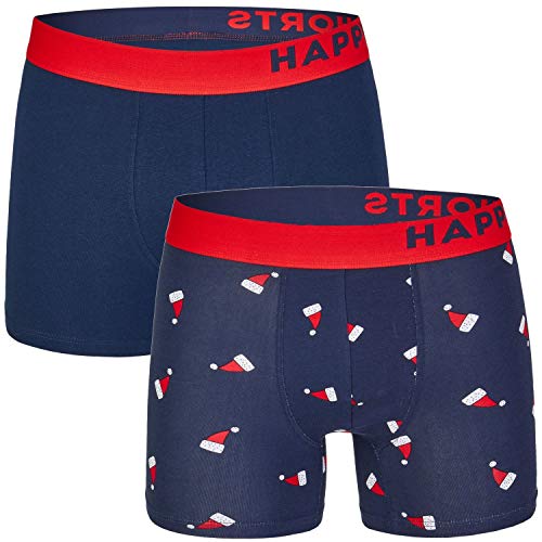 Happy Shorts 2 Pants Jersey Trunk Herren Boxershorts Boxer Motiv Weihnachtsmütze X-Mas Weihnachten, Grösse:XXL, Präzise Farbe:Design 1 von Happy Shorts