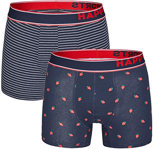 Happy Shorts 2 Pants Jersey Trunk Herren Boxershorts Boxer Strawberries and Stripes, Grösse:XL, Präzise Farbe:Strawberries and Stripes von Happy Shorts