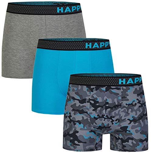 Happy Shorts 3 Stück Jersey Trunk Herren Boxershorts Pants Boxer witzige Designs Camouflage Aqua, Grösse:M, Präzise Farbe:Camouflage Aqua von Happy Shorts
