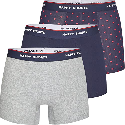 Happy Shorts 3 Stück Jersey Trunk Herren Boxershorts Pants Boxer witzige Designs Mode rote Herzen - red Hearts, Grösse:L, Präzise Farbe:Herz - Hearts von Happy Shorts
