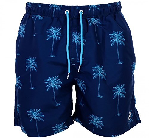 Happy Shorts Herren Badeshorts Strandshorts Shorts Palm Tree Druck blau S - XXL, Gr�sse:S - 4-48, Farbe:Marine von Happy Shorts