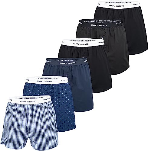 Happy Shorts Herren Boxershorts Unterhose 6er Pack Mix - Geo-Solid Black - Größe M von Happy Shorts