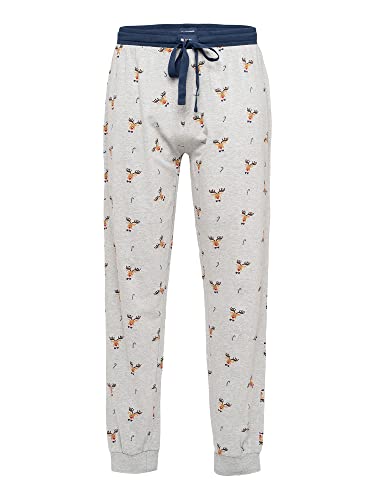 Happy Shorts Herren Pyjamahose Christmas Weihnachten Schlafanzug Weihnachtsmotiv Weihnachtspyjamas Schlafanzughose Lang Baumwolle Schlafhose Pyjamaunterteil - Reindeer - Größe XXL von Happy Shorts