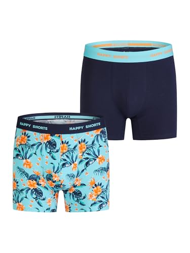 Happy Shorts Herren Retro Boxer 2-Pack Jersey - Flower Print - Navy - Größe XL von Happy Shorts
