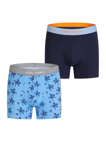 Happy Shorts Herren Retro Boxer 2-Pack Jersey - Palm Print - Navy - Größe XL von Happy Shorts