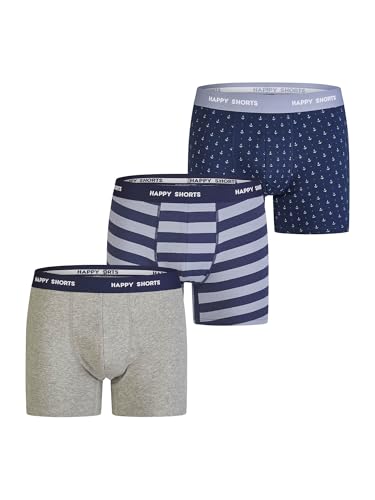 Happy Shorts Herren Retro Boxer 3-Pack Jersey - Grey-Anchor-Stripe - Größe XXL von Happy Shorts