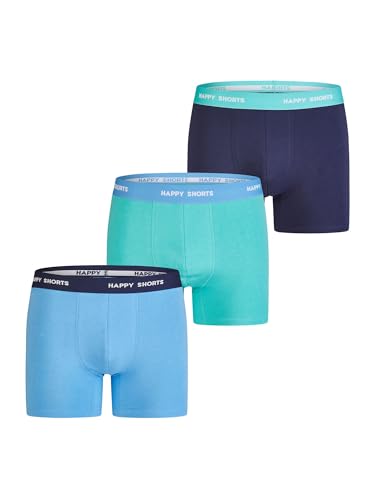 Happy Shorts Herren Retro Boxer 3-Pack Jersey - Navy-Blue-Turquoise - Größe L von Happy Shorts