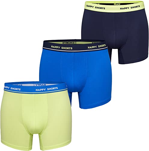 Happy Shorts Herren Unterwäsche Retro Pants 3-Pack Motive - Midblue Lime Navy - Größe M von Happy Shorts
