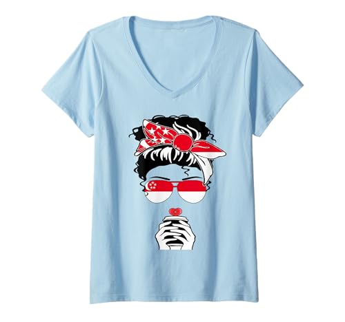 Damen Cooler Singapur-Flaggen-Druck mit Aufschrift Coffee Mommy Girl, Tante T-Shirt mit V-Ausschnitt Damen Cooler Singapur-Flaggen-Druck mit Aufschrift Coffee Mommy Girl, Tante T-Shirt mit V-Ausschnitt von Happy Singapore Independence Day Singaporean Pride