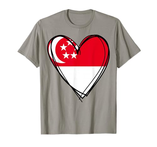 Stolzer Singapur-Flagge, Herz für Jungen, Mädchen, Tante, Vater, Mutter, Singapur T-Shirt Stolzer Singapur-Flagge, Herz für Jungen, Mädchen, Tante, Vater, Mutter, Singapur T-Shirt von Happy Singapore Independence Day Singaporean Pride