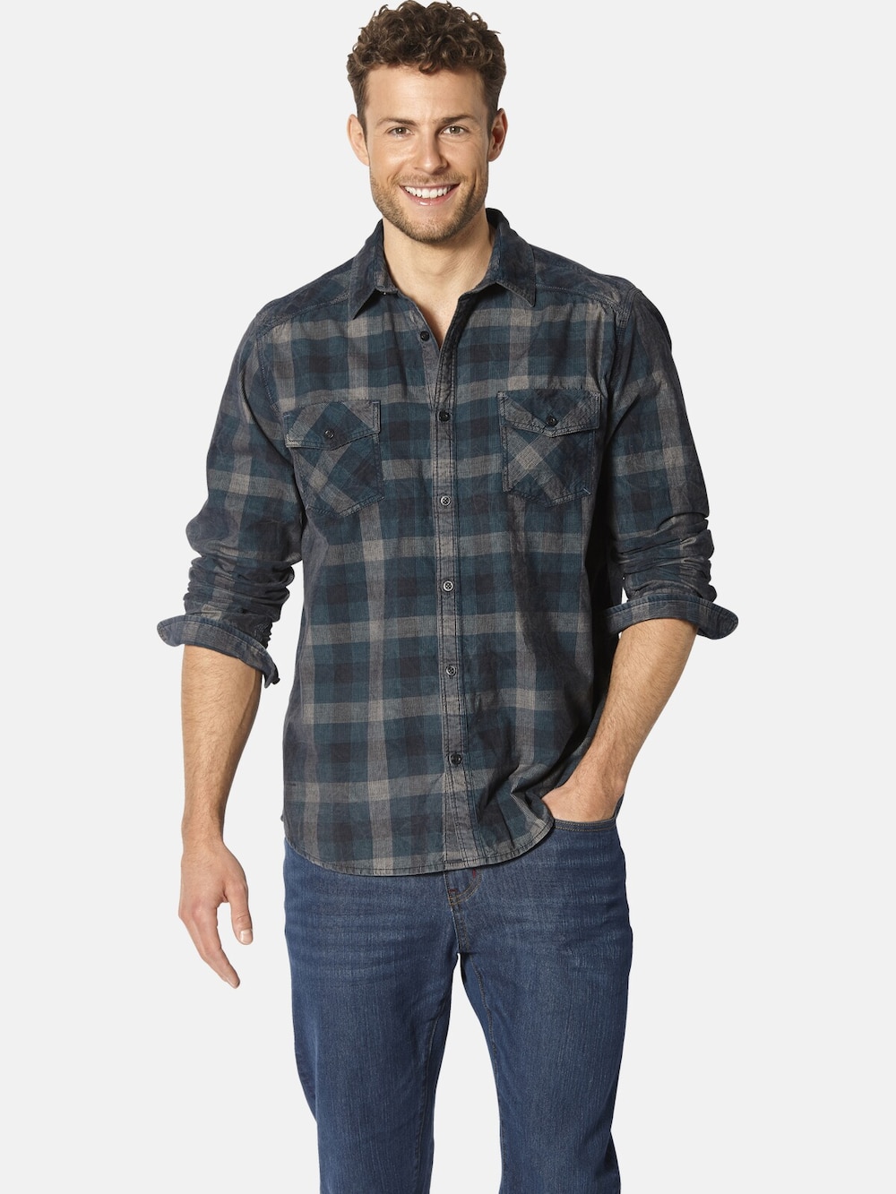 Große Größen Cordhemd AMATOLLI, Herren, türkis, Größe: L, Baumwolle, Happy Size DE Men von Happy Size DE Men