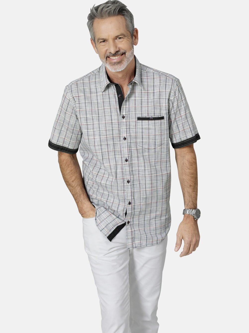 Große Größen Kurzarmhemd GIDONA, Herren, grau, Größe: XL, Baumwolle, Happy Size DE Men von Happy Size DE Men