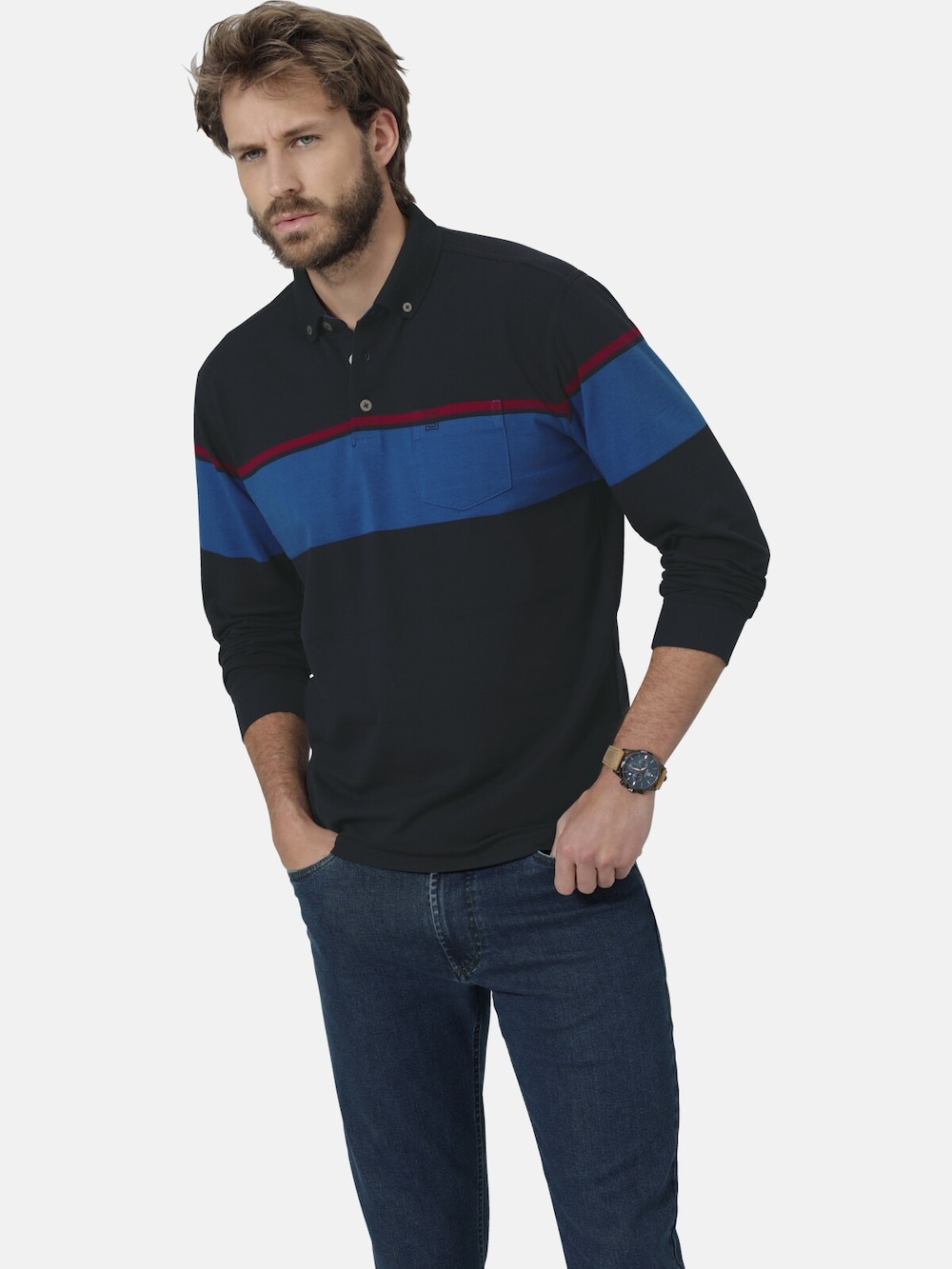 Große Größen Langarm-Poloshirt SERENZIO, Herren, grau, Größe: 50, Baumwolle/Polyester, Happy Size DE Men von Happy Size DE Men