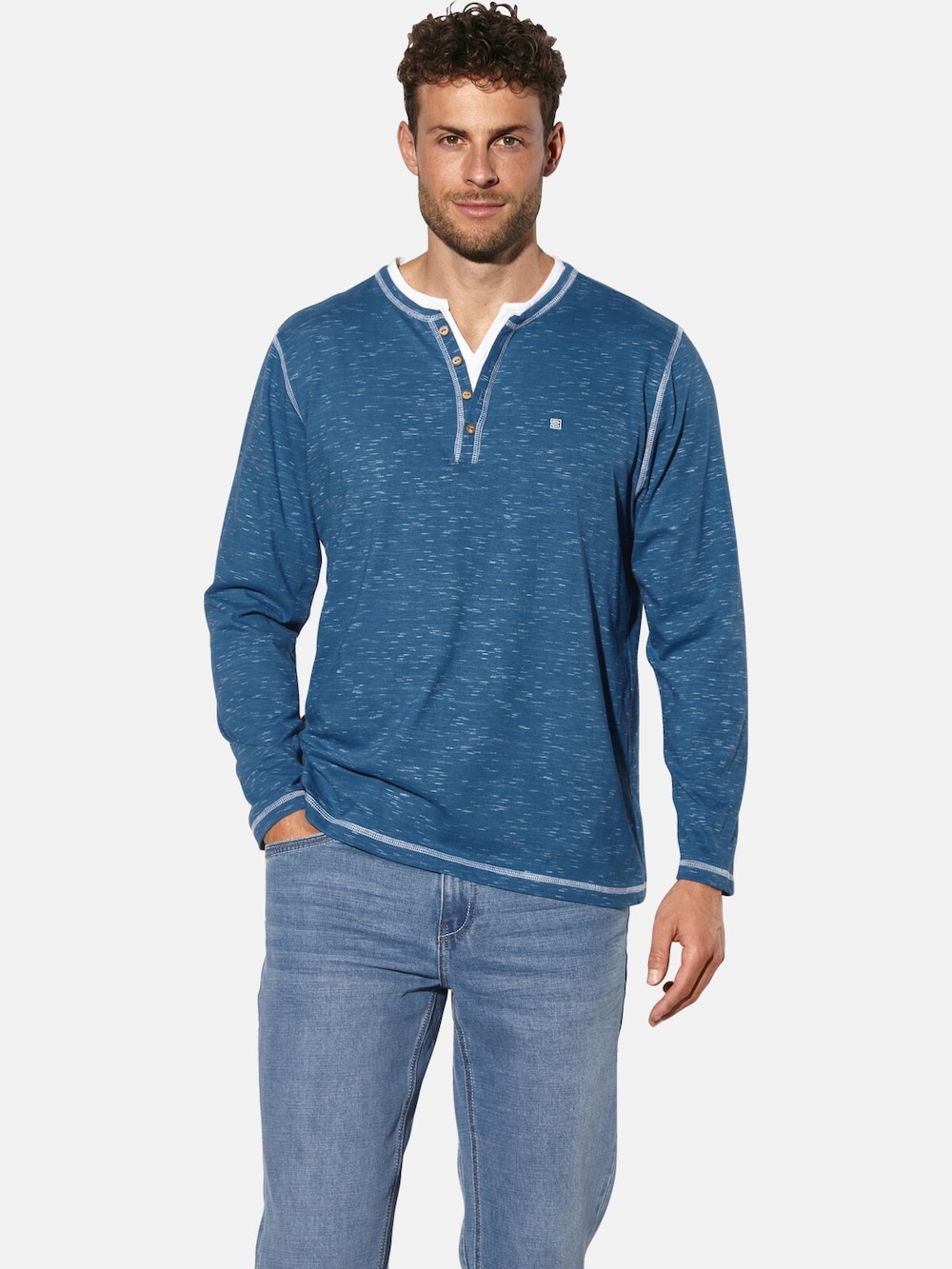 Große Größen Langarmshirt GIVIRA, Herren, blau, Größe: 56, Baumwolle, Happy Size DE Men von Happy Size DE Men