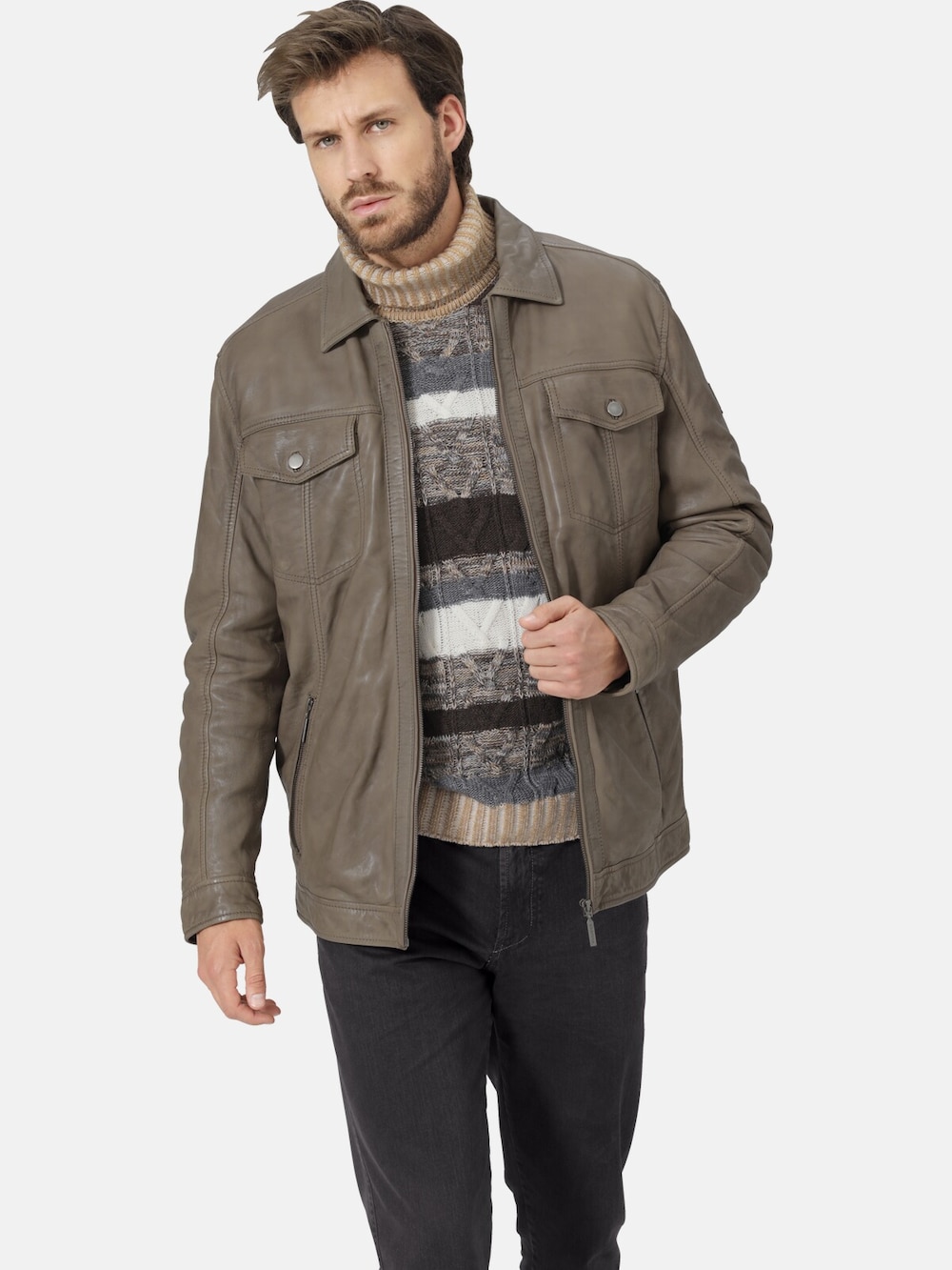 Große Größen Lederjacke ZANLITE, Herren, braun, Größe: 52, Leder, Happy Size DE Men von Happy Size DE Men