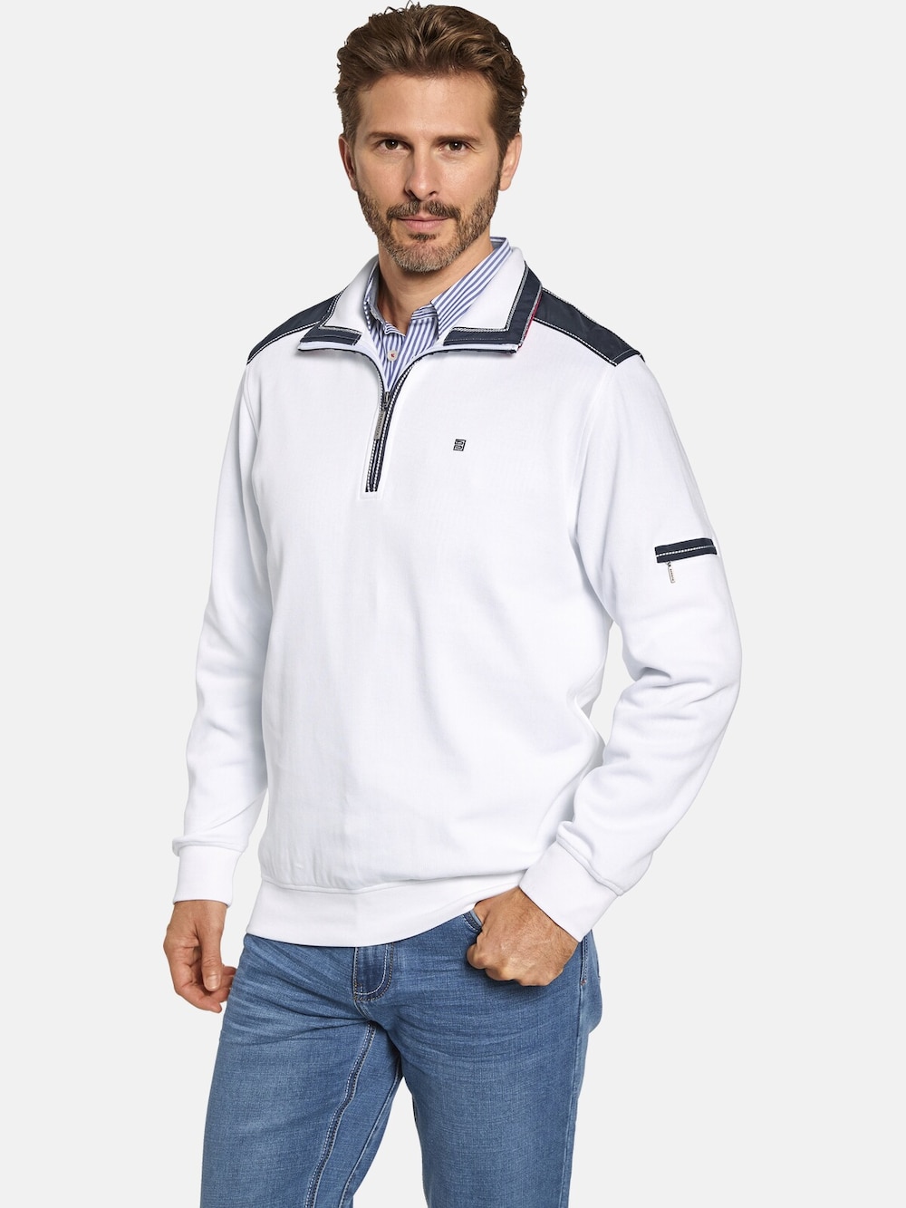 Große Größen Sweatshirt MODAVERDE, Herren, weiß, Größe: XL, Baumwolle, Happy Size DE Men von Happy Size DE Men