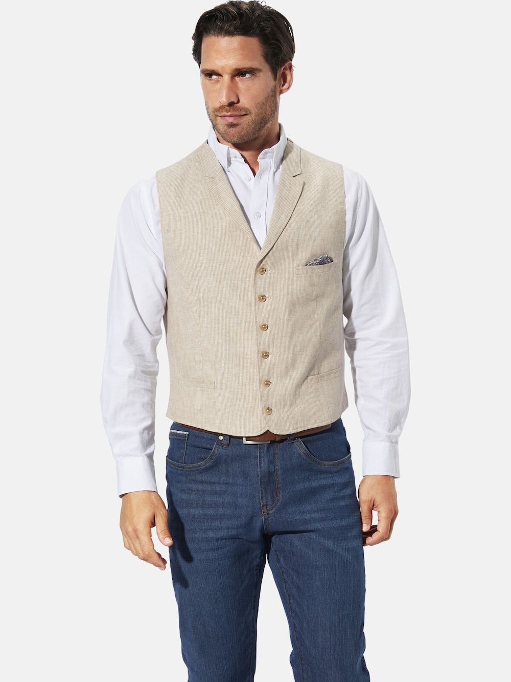 Große Größen Weste BALDUINO, Herren, braun, Größe: 52, Leinen/Baumwolle, Happy Size DE Men von Happy Size DE Men