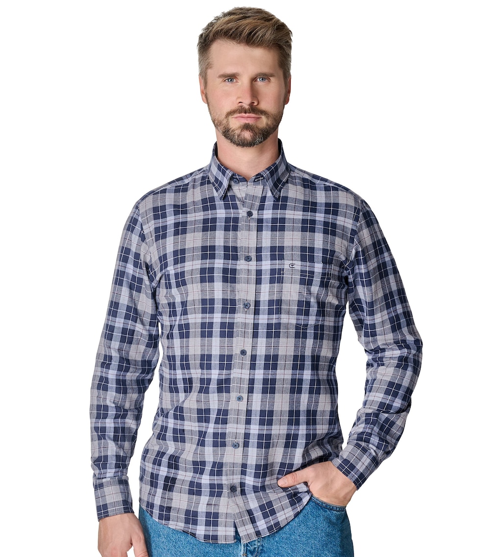 Große Größen Flanellhemd kariert Casual Fit, Herren, blau, Größe: 4XL, Baumwolle, Happy Size Men von CASAMODA