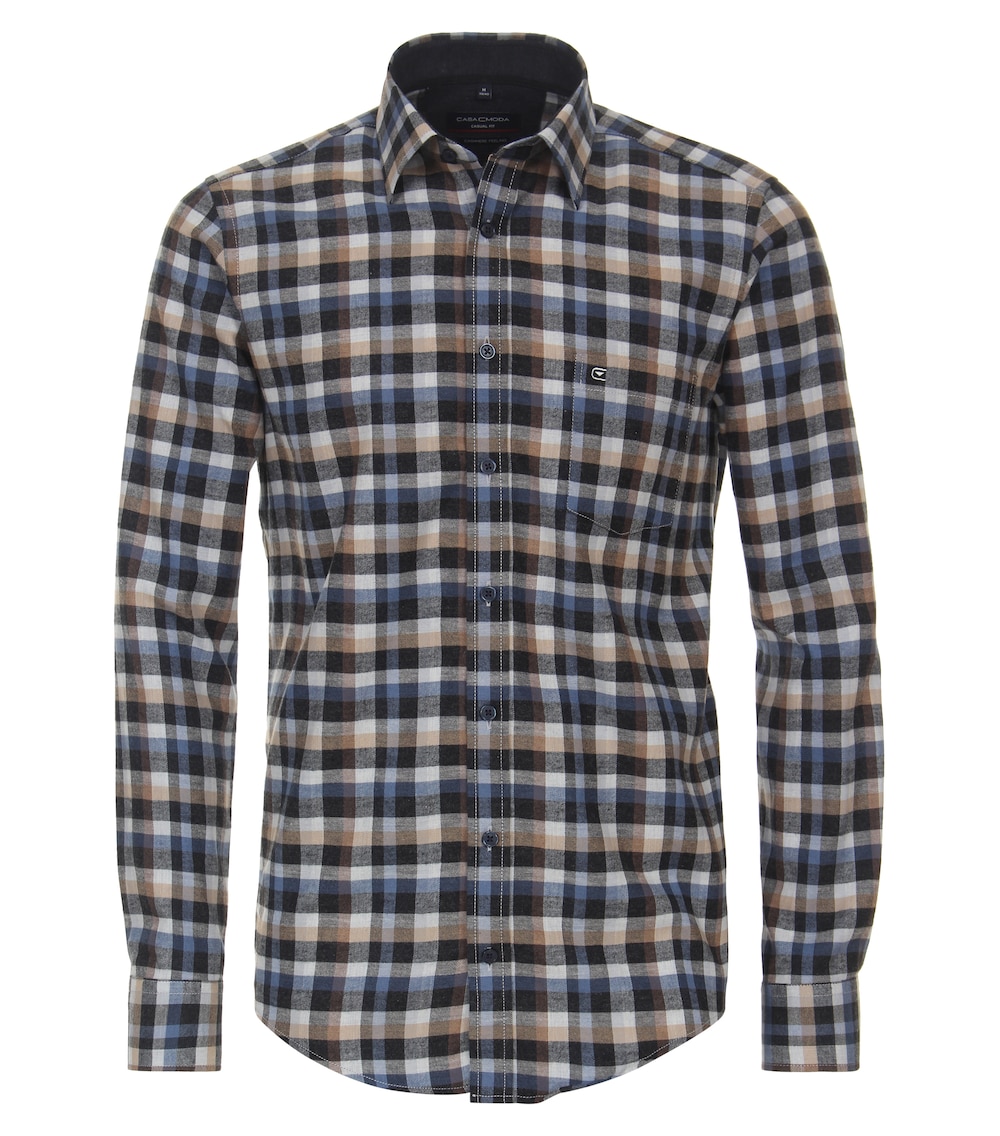 Große Größen Flanellhemd kariert Casual Fit, Herren, braun, Größe: L, Baumwolle, Happy Size Men von CASAMODA