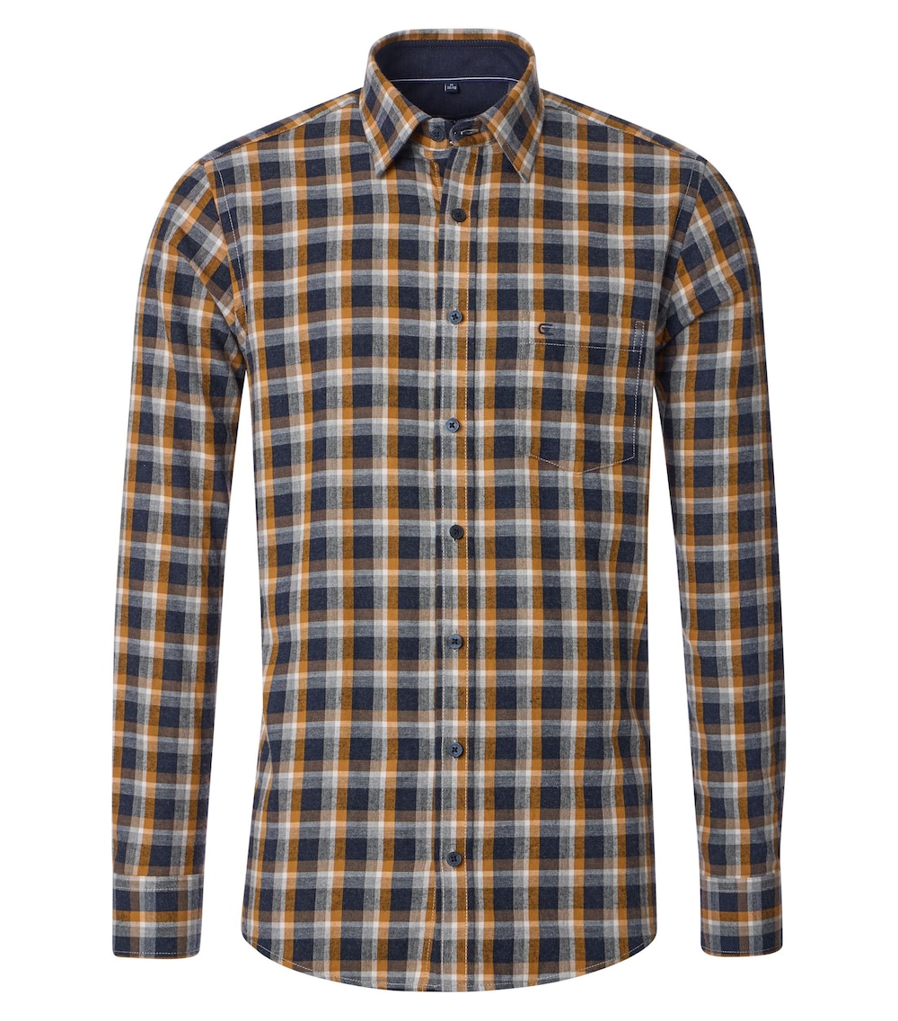 Große Größen Flanellhemd kariert Casual Fit, Herren, gelb, Größe: XL, Baumwolle, Happy Size Men von CASAMODA