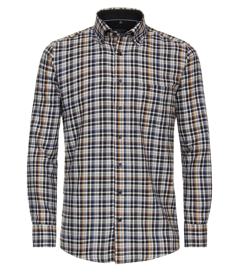 Große Größen Flanellhemd kariert Comfort Fit, Herren, grau, Größe: L, Baumwolle, Happy Size Men von CASAMODA