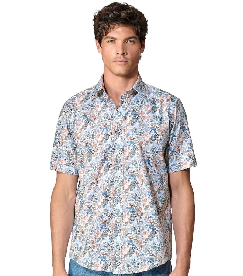 Große Größen Freizeithemd Kurzarm Print Casual Fit, Herren, blau, Größe: L, Baumwolle, Happy Size DE Men Große Größen Freizeithemd Kurzarm Print Casual Fit, Herren, blau, Größe: L, Baumwolle, Happy Size DE Men von CASAMODA