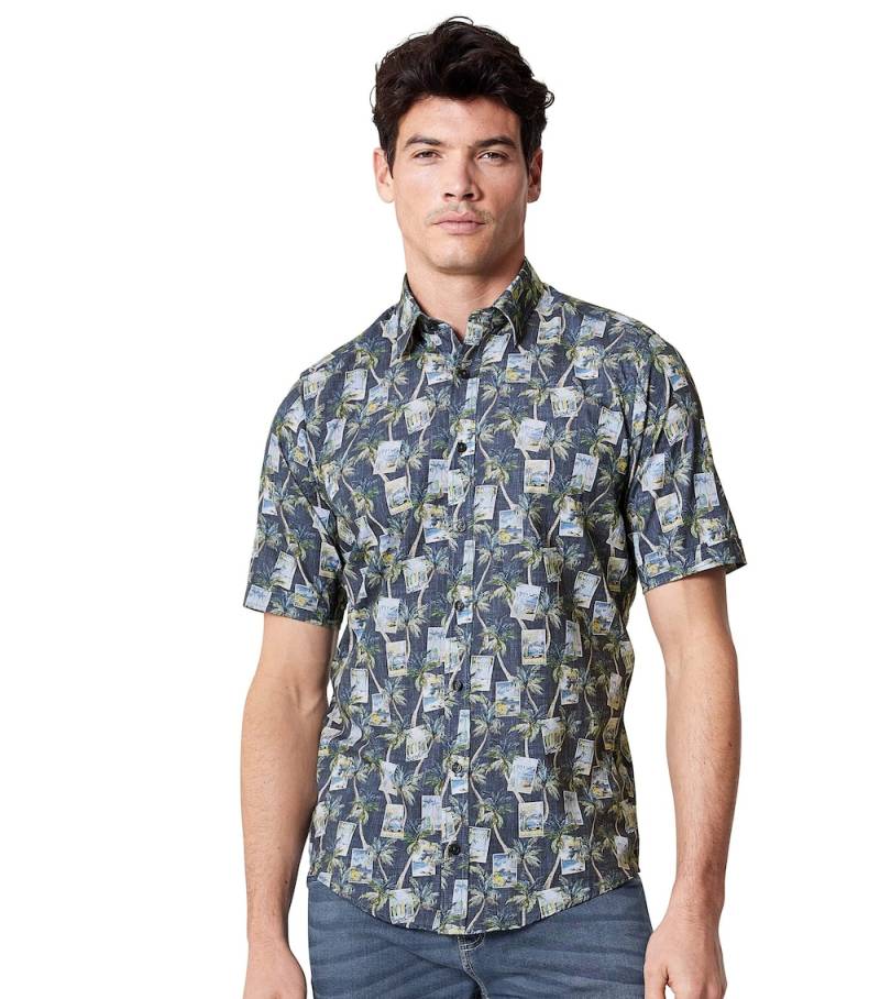 Große Größen Freizeithemd Kurzarm Print Casual Fit, Herren, grau, Größe: 7XL, Baumwolle, Happy Size DE Men von CASAMODA