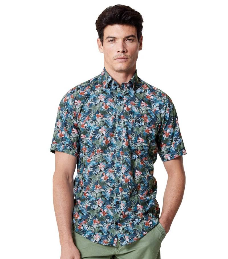 Große Größen Freizeithemd Kurzarm Print Casual Fit, Herren, türkis, Größe: L, Baumwolle, Happy Size DE Men von CASAMODA