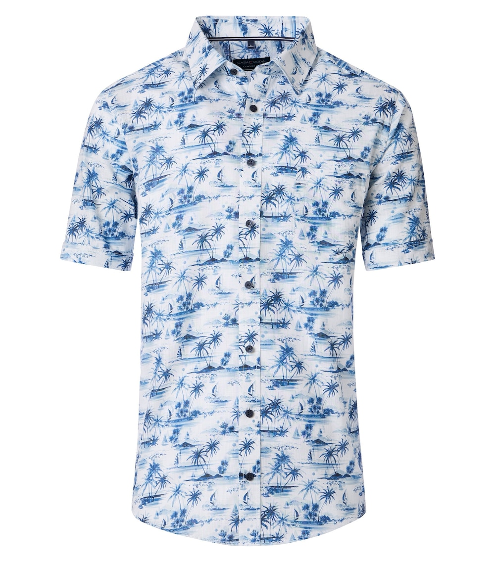 Große Größen Freizeithemd Kurzarm Print Comfort Fit, Herren, blau, Größe: XXL, Baumwolle, Happy Size DE Men von CASAMODA