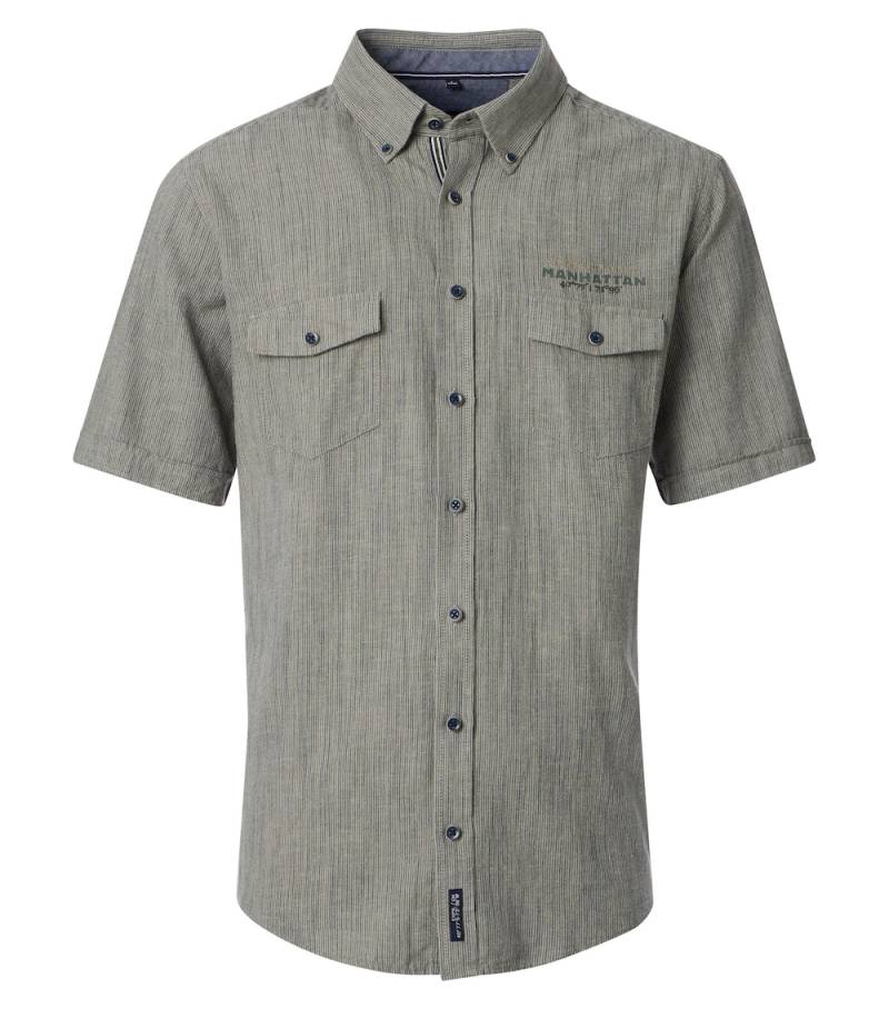 Große Größen Freizeithemd Kurzarm gestreift Casual Fit, Herren, türkis, Größe: 6XL, Baumwolle/Leinen, Happy Size DE Men von CASAMODA