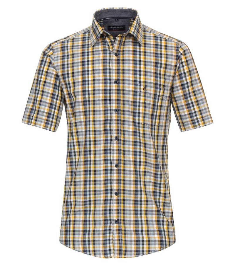 Große Größen Freizeithemd Kurzarm kariert Casual Fit, Herren, gelb, Größe: L, Baumwolle, Happy Size DE Men von CASAMODA