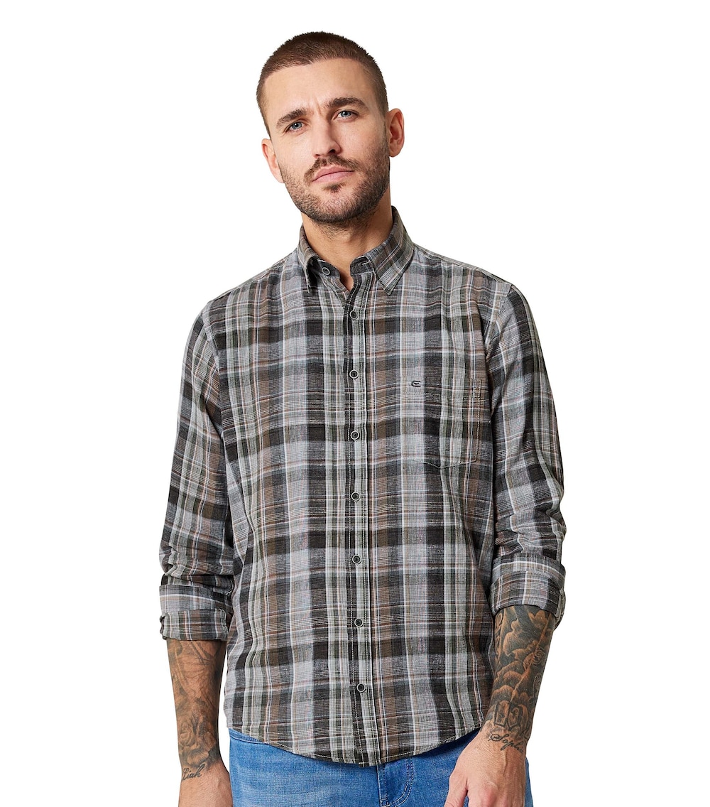 Große Größen Freizeithemd kariert Casual Fit, Herren, grau, Größe: 6XL, Leinen/Baumwolle, Happy Size Men von CASAMODA