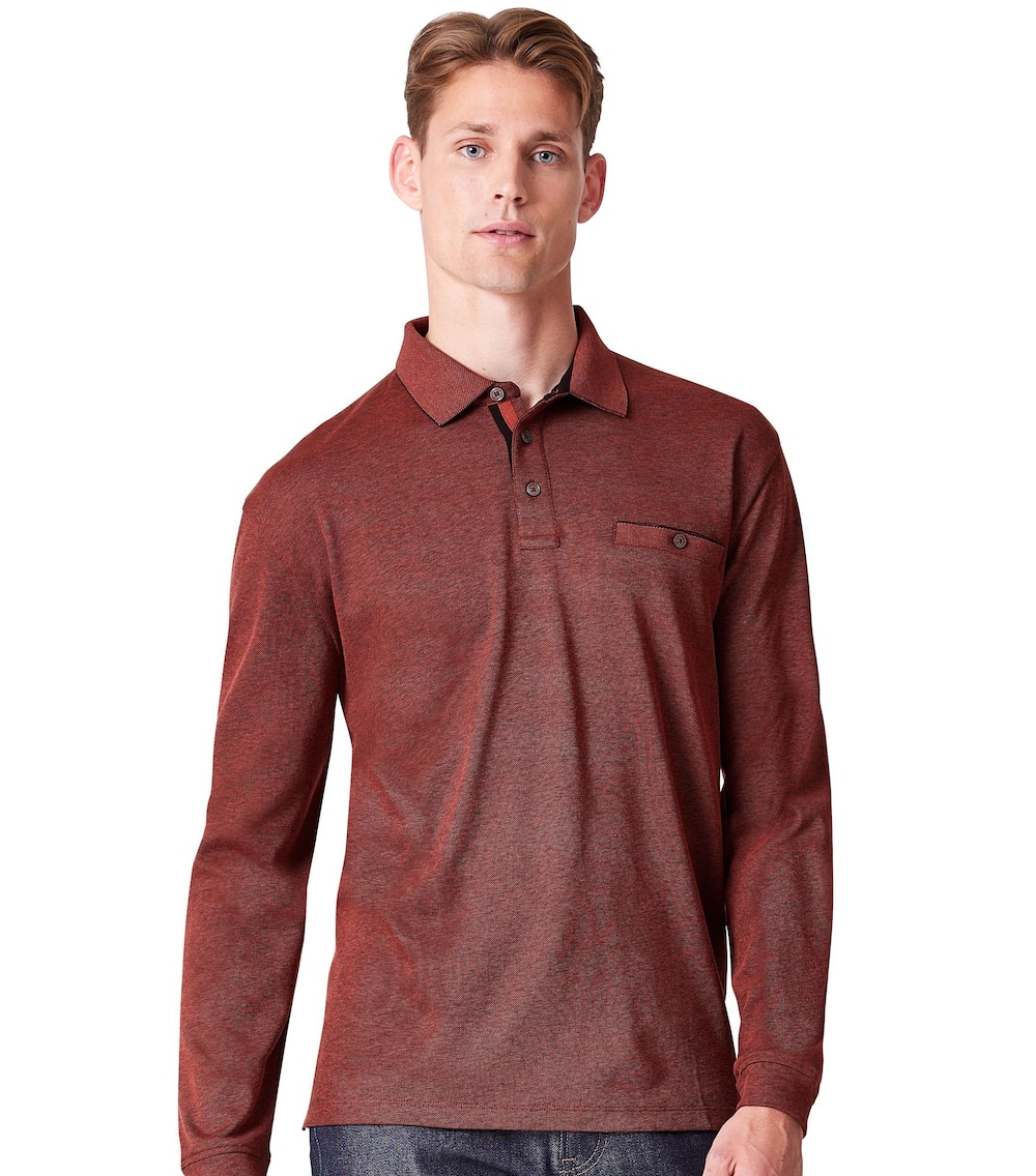 Große Größen Polo-Shirt Langarm gestreift, Herren, orange, Größe: 5XL, Baumwolle/Polyester, Happy Size Men von CASAMODA