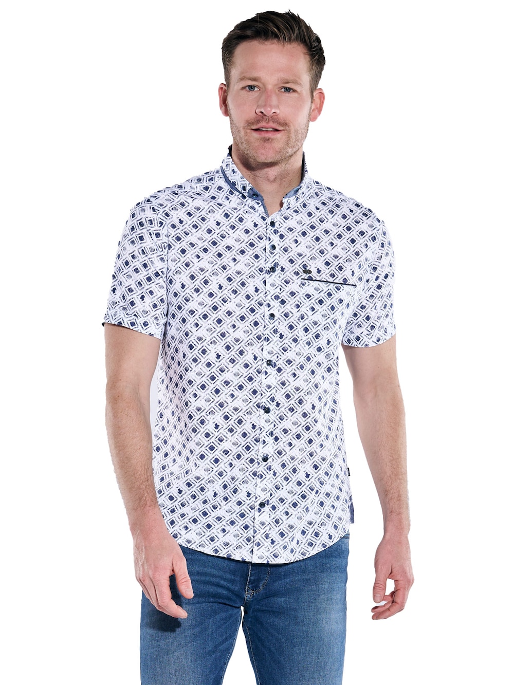 Große Größen Hemd kurzarm, Herren, blau, Größe: 6XL, Baumwolle, Happy Size Men von Engbers