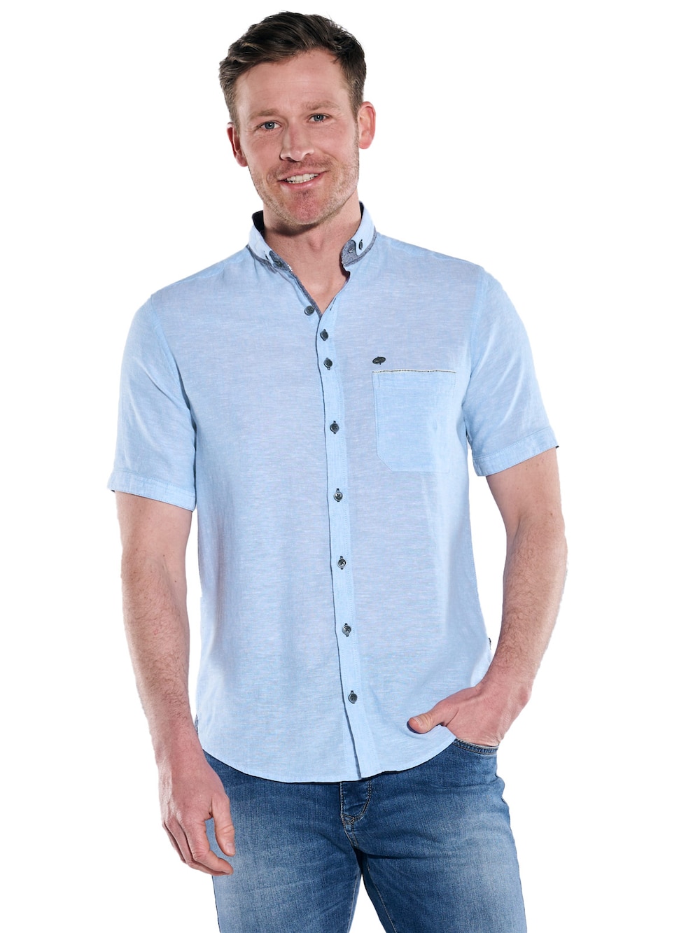 Große Größen Kurzarm-Hemd mit Leinenanteil, Herren, blau, Größe: 5XL, Leinen/Baumwolle, Happy Size Men von Happy Size Men