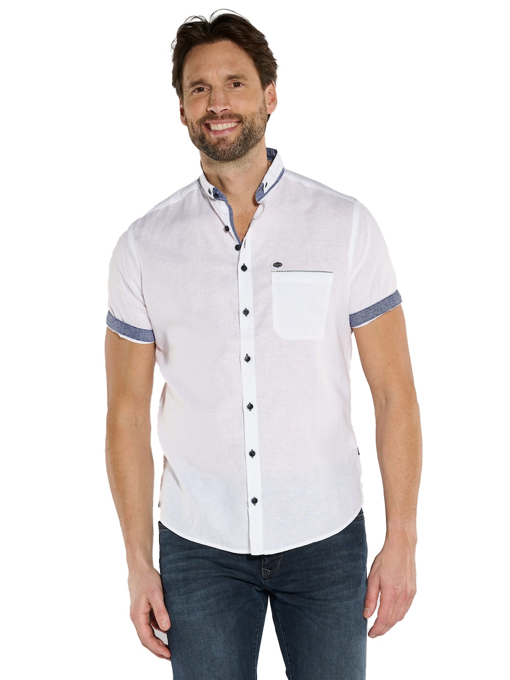 Große Größen Kurzarm-Hemd mit Leinenanteil, Herren, weiß, Größe: 6XL, Leinen/Baumwolle, Happy Size Men von Happy Size Men