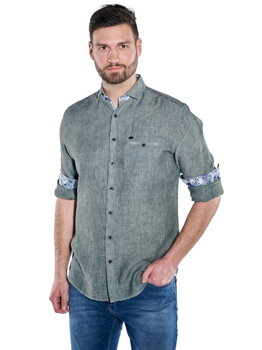 Große Größen Langarm-Hemd aus Leinen, Herren, grün, Größe: 3XL, Leinen, Happy Size Men von Happy Size Men