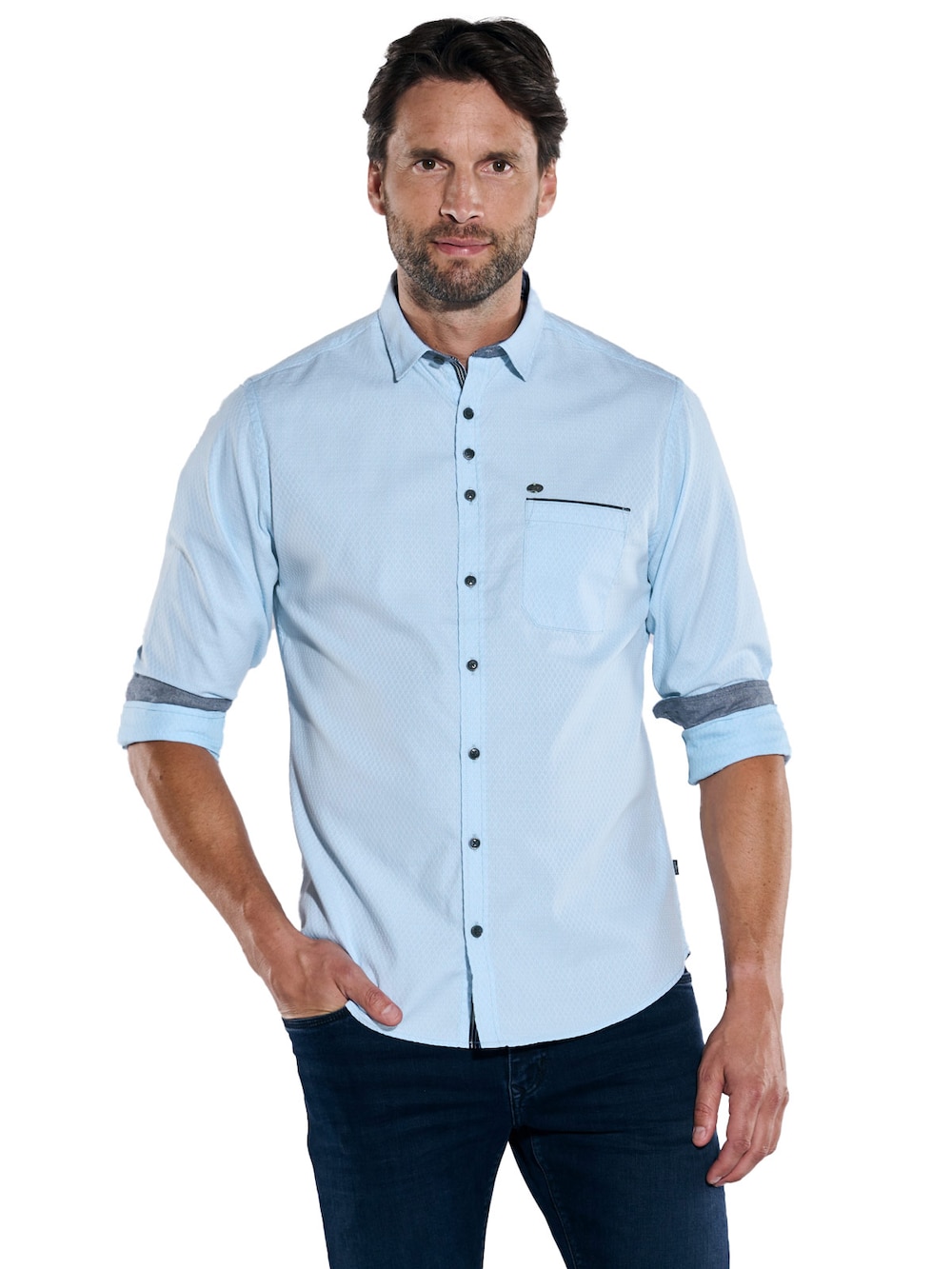Große Größen Langarm-Hemd gemustert, Herren, blau, Größe: XL, Baumwolle, Happy Size Men Große Größen Langarm-Hemd gemustert, Herren, blau, Größe: XL, Baumwolle, Happy Size Men von Engbers