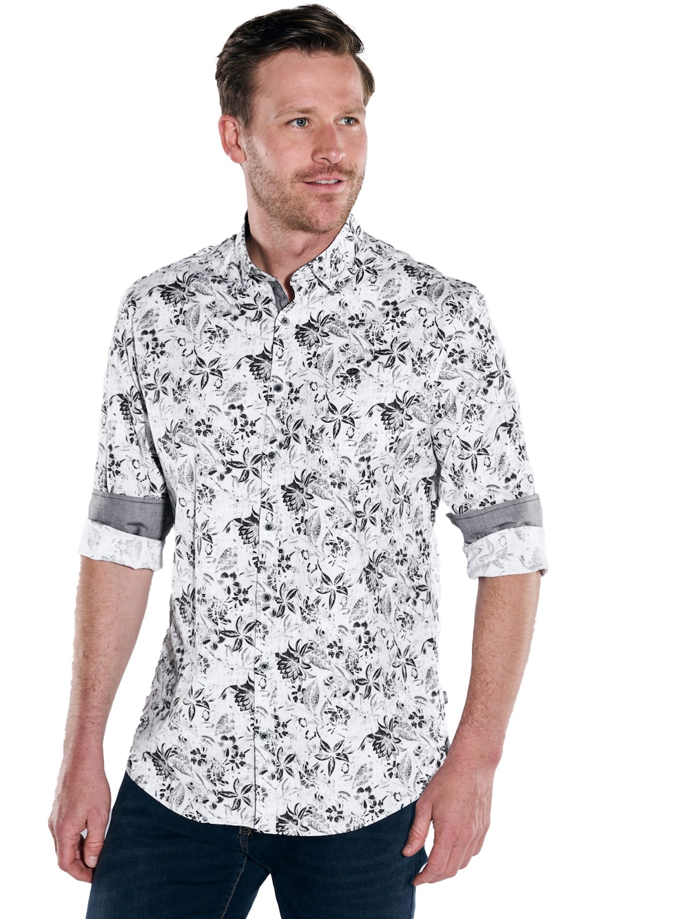 Große Größen Langarm-Hemd gemustert, Herren, grau, Größe: 3XL, Baumwolle, Happy Size Men Große Größen Langarm-Hemd gemustert, Herren, grau, Größe: 3XL, Baumwolle, Happy Size Men von Engbers