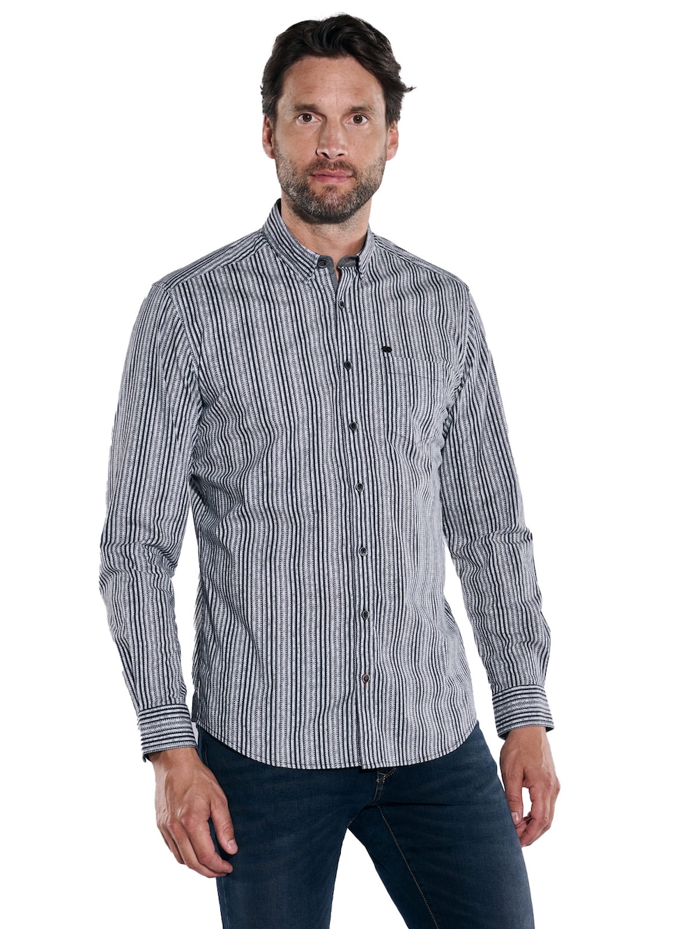 Große Größen Langarm-Hemd gestreift, Herren, schwarz, Größe: 4XL, Baumwolle, Happy Size Men Große Größen Langarm-Hemd gestreift, Herren, schwarz, Größe: 4XL, Baumwolle, Happy Size Men von Engbers
