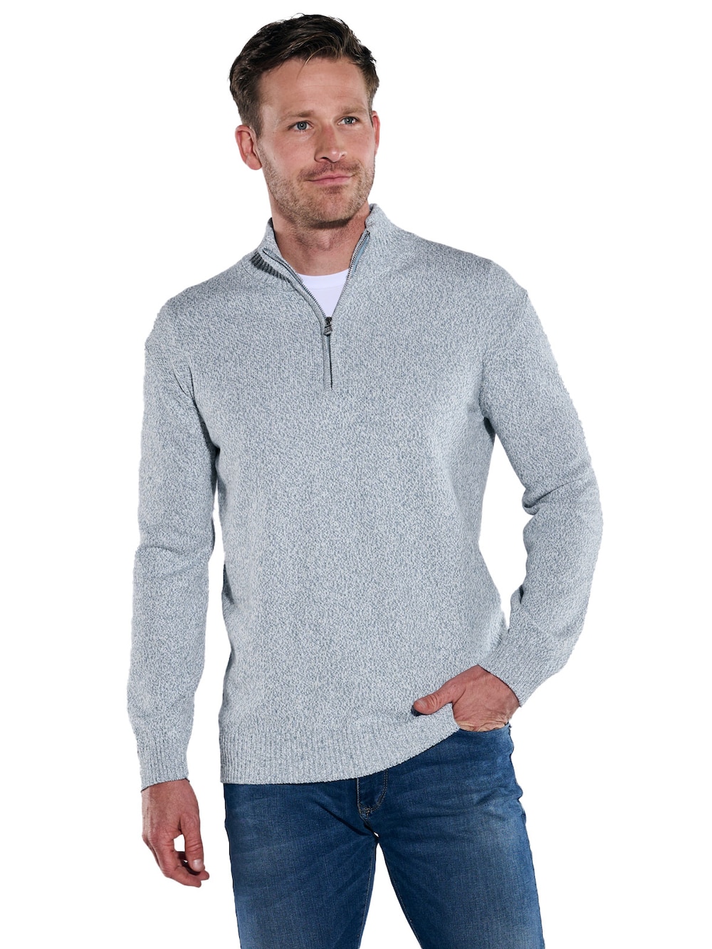 Große Größen Pullover mit Stehkragen, Herren, blau, Größe: XXL, Baumwolle/Polyester, Happy Size Men Große Größen Pullover mit Stehkragen, Herren, blau, Größe: XXL, Baumwolle/Polyester, Happy Size Men von Engbers