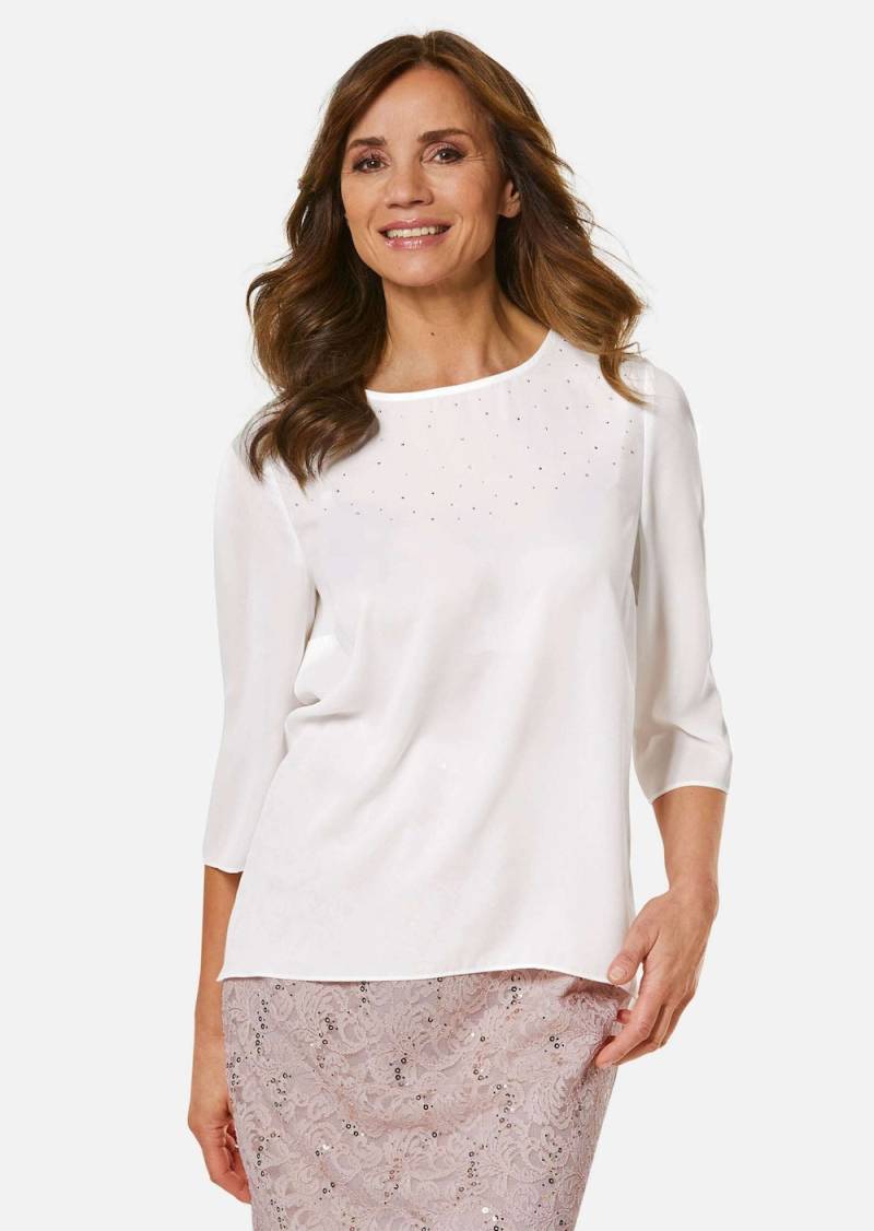 Große Größen Elegante Bluse aus Chiffon mit Glitzersteinen, Damen, beige, Größe: 44, Polyester, Happy Size DE Women von GOLDNER